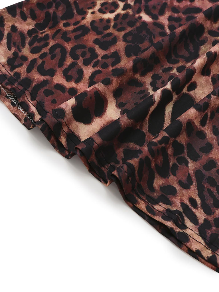 1930er Leopard Drucken Rückenfrei Spaghetti Träger Kleid