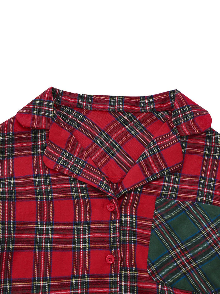 2PCS Rot 1930er Weihnachten Plaid Pyjama Set