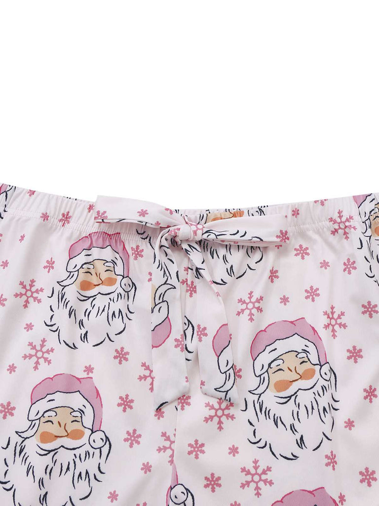 Rosa 1950er Santa Muster Pelzbesatz Pyjama Set
