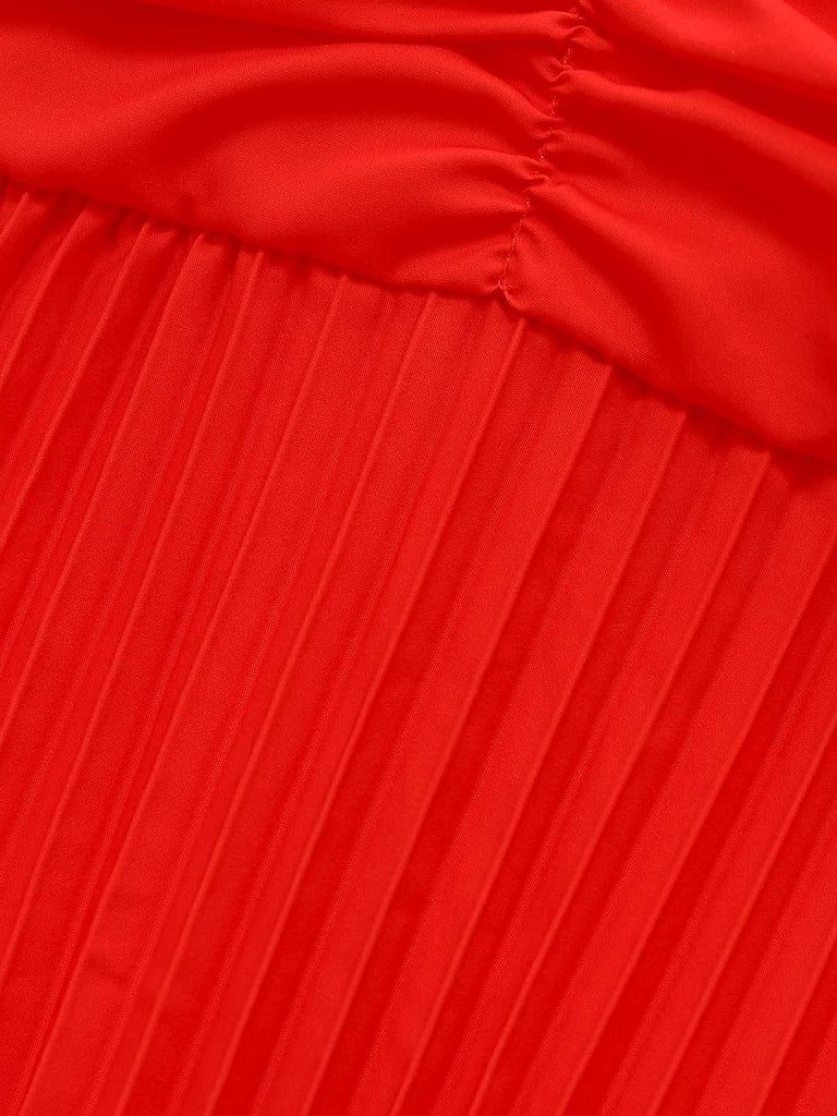 Orange 1930er Hosenträger V-Ausschnitt Gradient Plissiertes Maxi Kleid