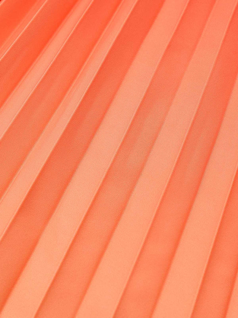 Orange 1930er Hosenträger V-Ausschnitt Gradient Plissiertes Maxi Kleid