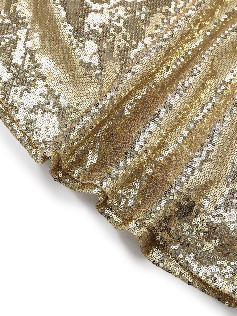 Gold 1980er Schulterfrei Pailletten Party Kleid