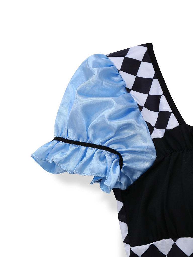 Blau 1960er Alice Puffärmel Apron Kleid