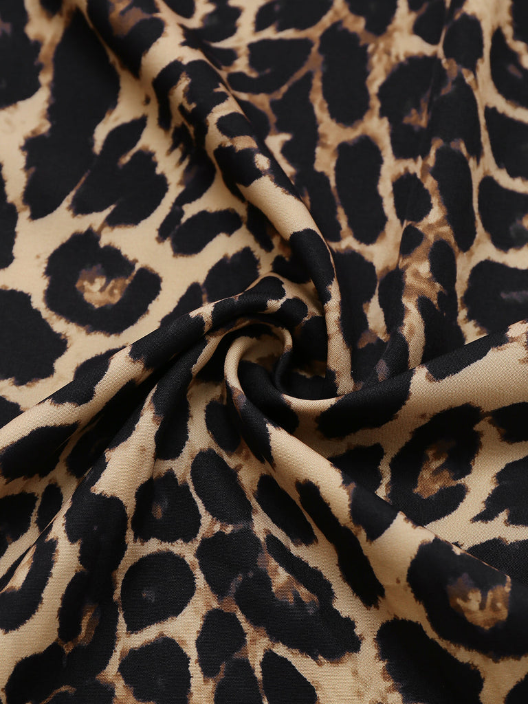 1970er Revers Leopard Ärmellos Gürtel Jumpsuit