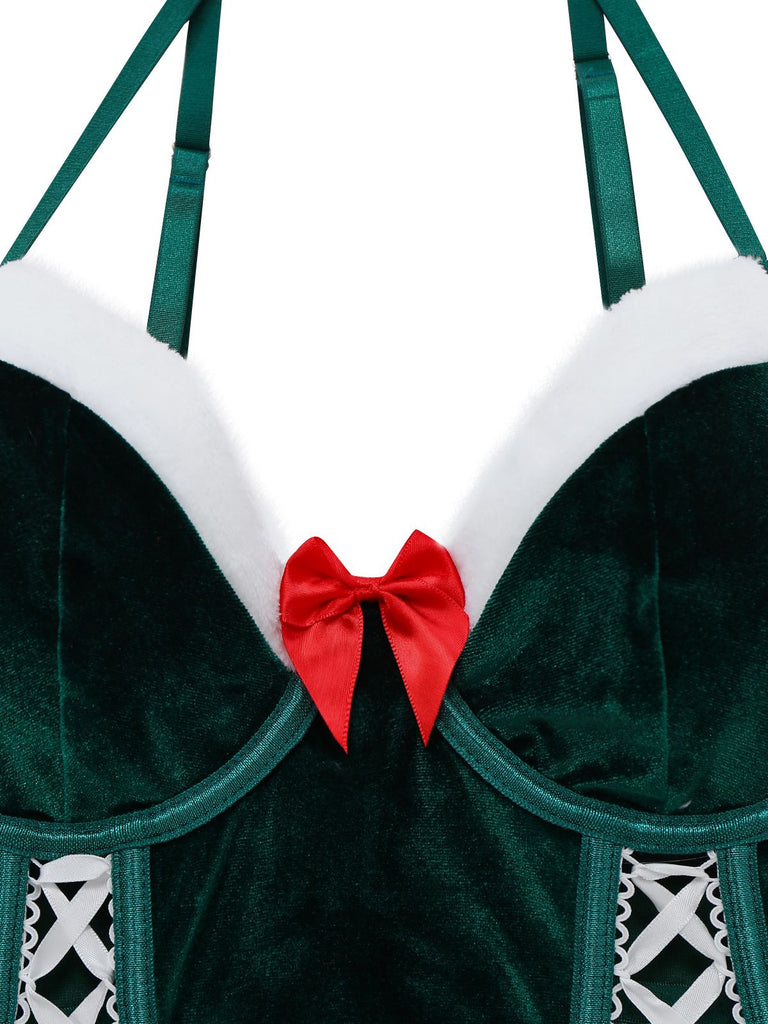 2PCS 1970 Weihnachten Samt Top & Rock Set