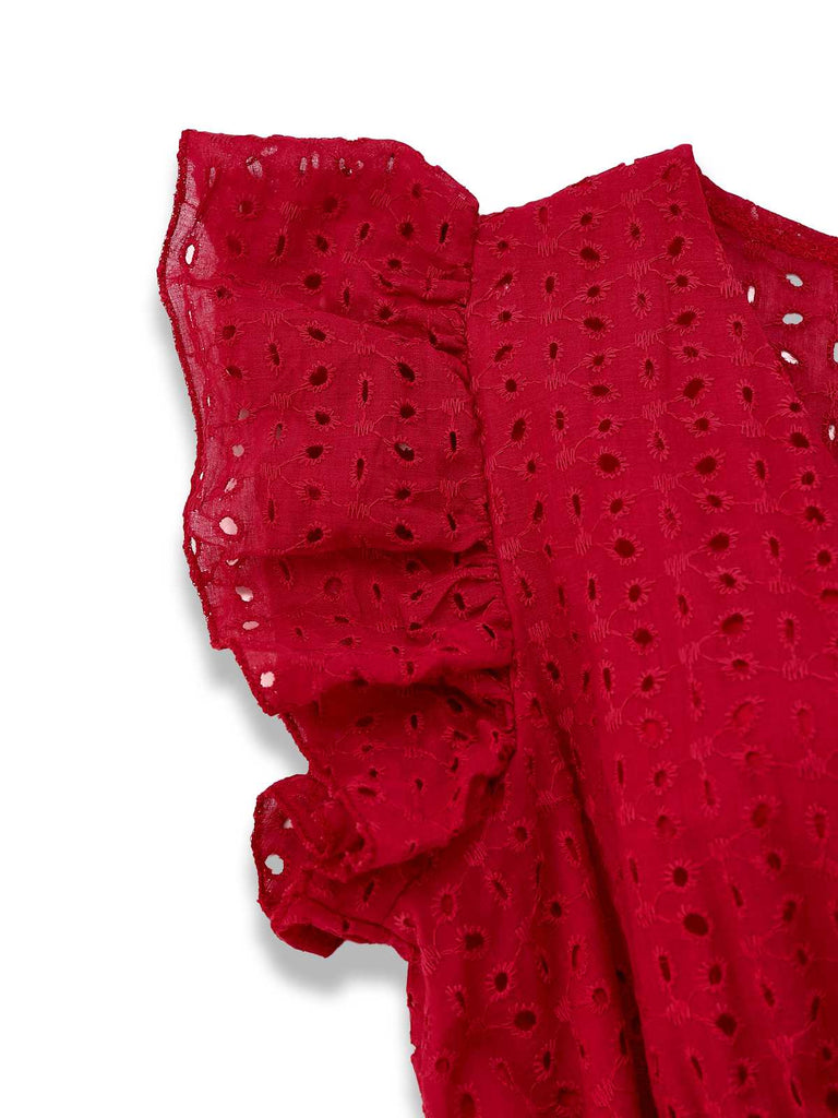 1940er Solide Baumwolle Ausgeschnitten Gesmokt Rüschen Kleid