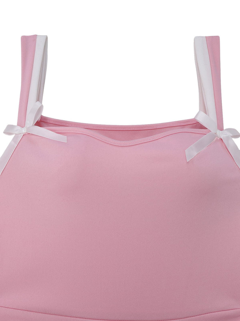 1950er Geschichtet Saum Kontrast Bogen Träger Kleid