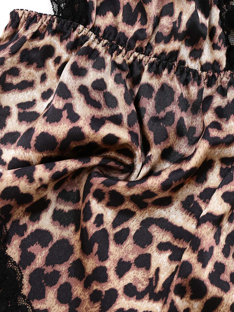 1950er Spaghetti Träger Leopard Spitze Nachtwäsche