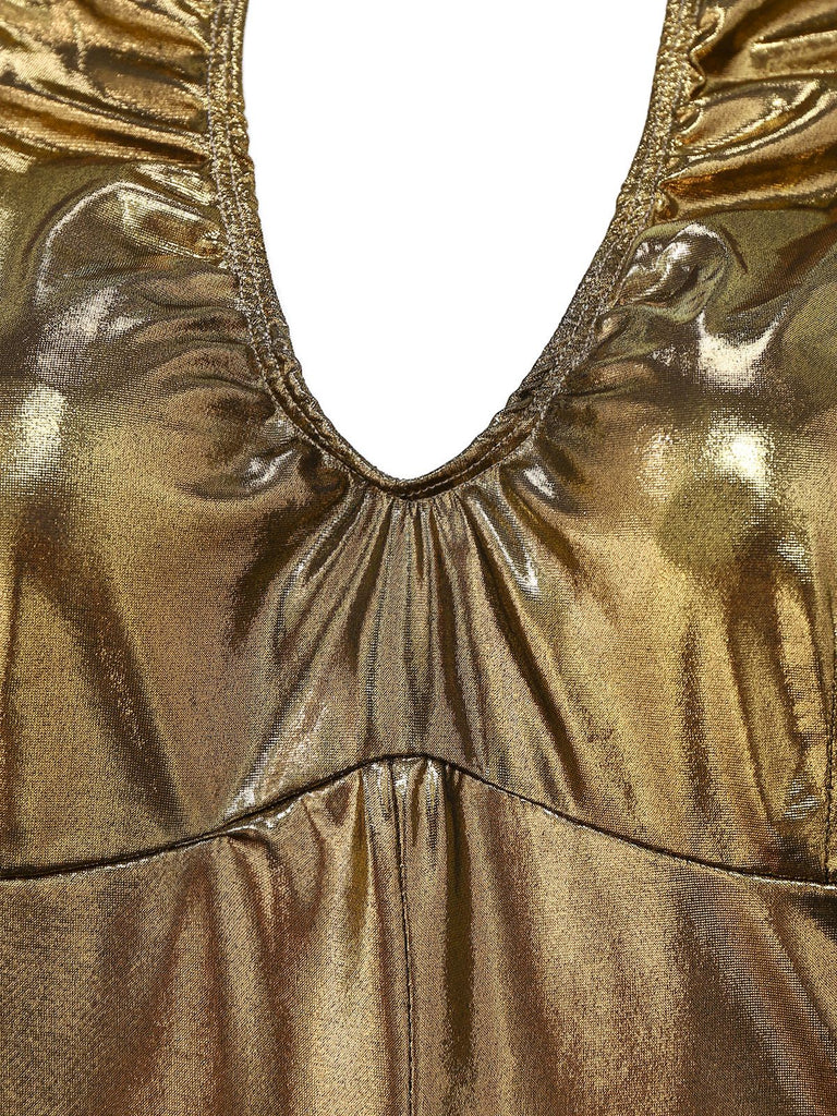 1970er Solide Metallisch Disko Halter Gürtel Jumpsuit