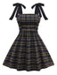 Dunkelkaffee 1950er Bogen Träger Plaid Kleid