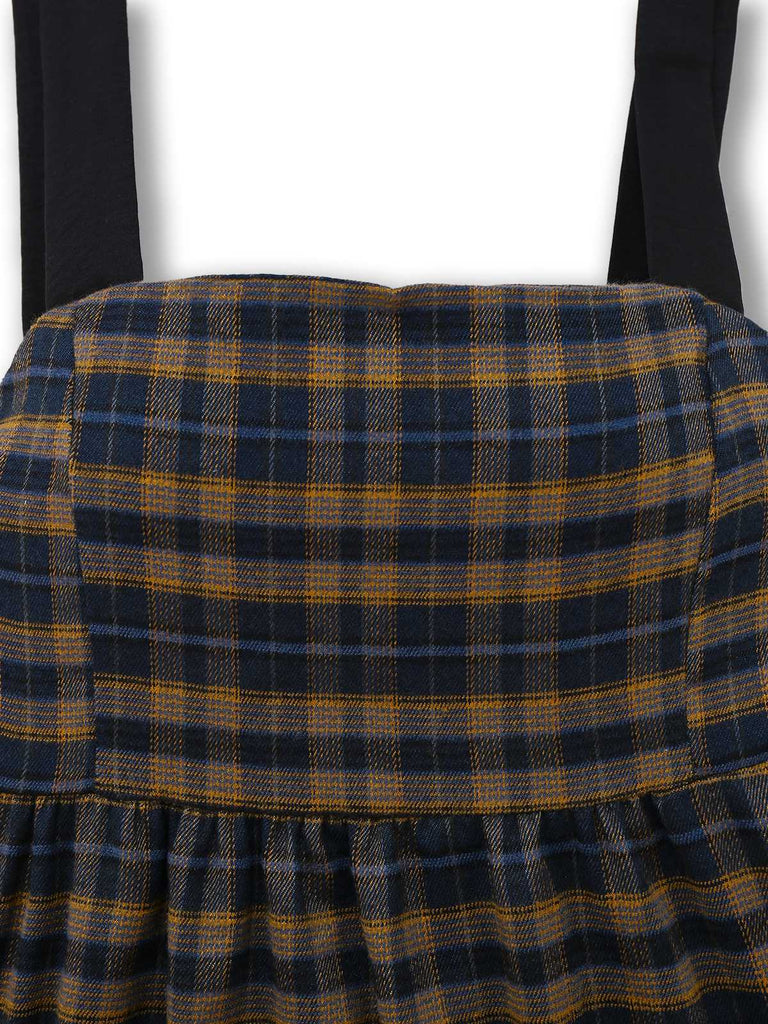 Dunkelkaffee 1950er Bogen Träger Plaid Kleid
