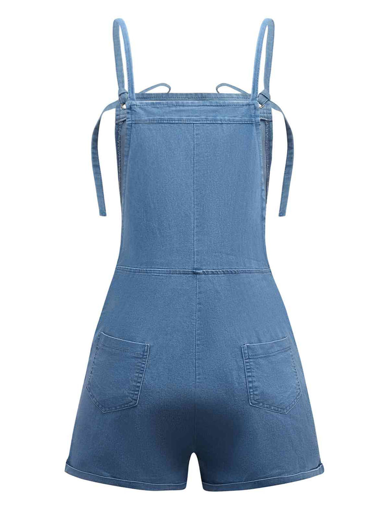 Blue 1950er Bogen Tie Denim Romper
