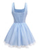 Hellblau 1950er Gingham Spitze Träger Swing Kleid