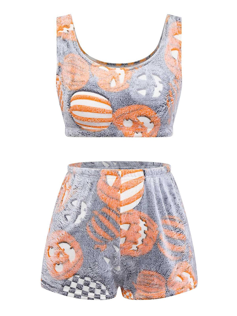 1970er Halloween Geist Kürbis Flanell Weste Pyjama