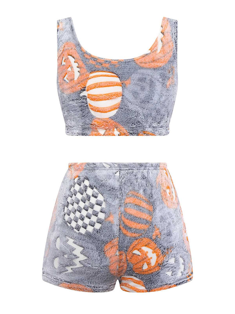 1970er Halloween Geist Kürbis Flanell Weste Pyjama