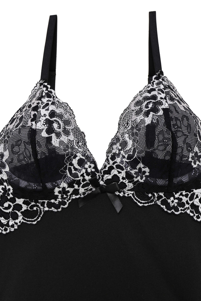 2PCS Schwarz 1950er Samt Spitze Slip Set & Höschen