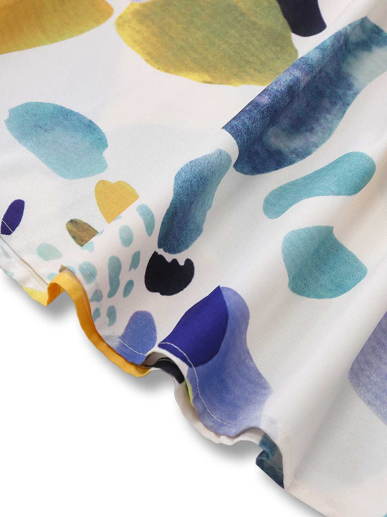 Multicolor 1970er V-Ausschnitt Boho Langarm Maxi Kleid