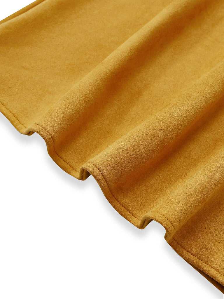 1930er Wildleder Knopf Vorne Gürtel Hemd Kleid