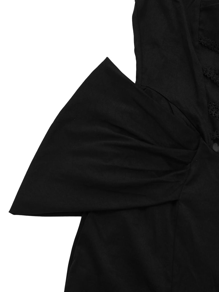 Schwarz 1930er Gothic Spitze Halter Meerjungfrauen Kleid