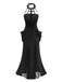 Schwarz 1930er Gothic Spitze Halter Meerjungfrauen Kleid