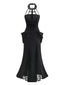 Schwarz 1930er Gothic Spitze Halter Meerjungfrauen Kleid