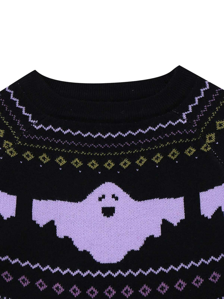 Schwarz 1960er Halloween Dots Geist Pullover Kleid