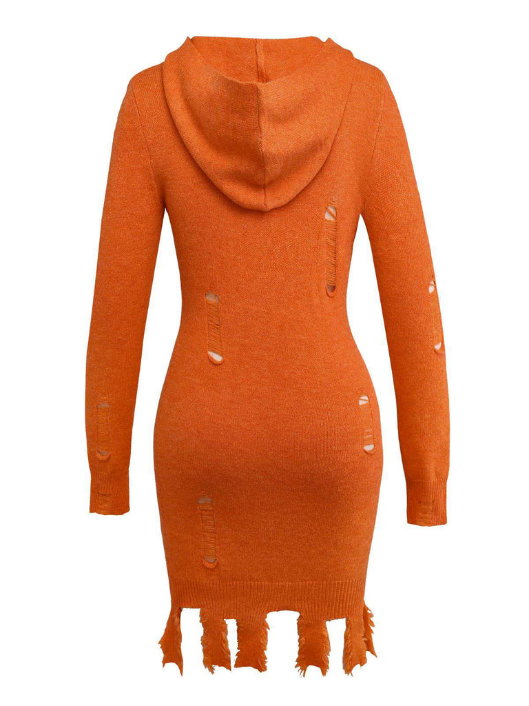 Orange 1970er Halloween Kürbis Stricken Hoodie Kleid