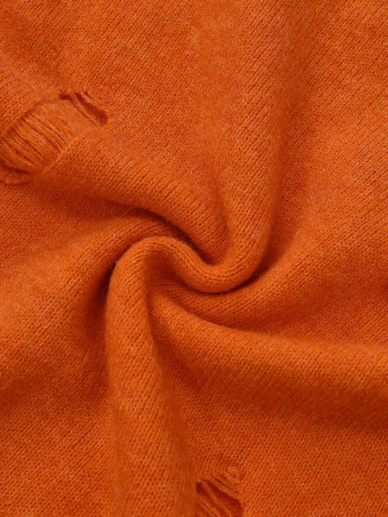 Orange 1970er Halloween Kürbis Stricken Hoodie Kleid
