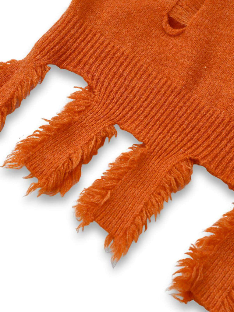 Orange 1970er Halloween Kürbis Stricken Hoodie Kleid