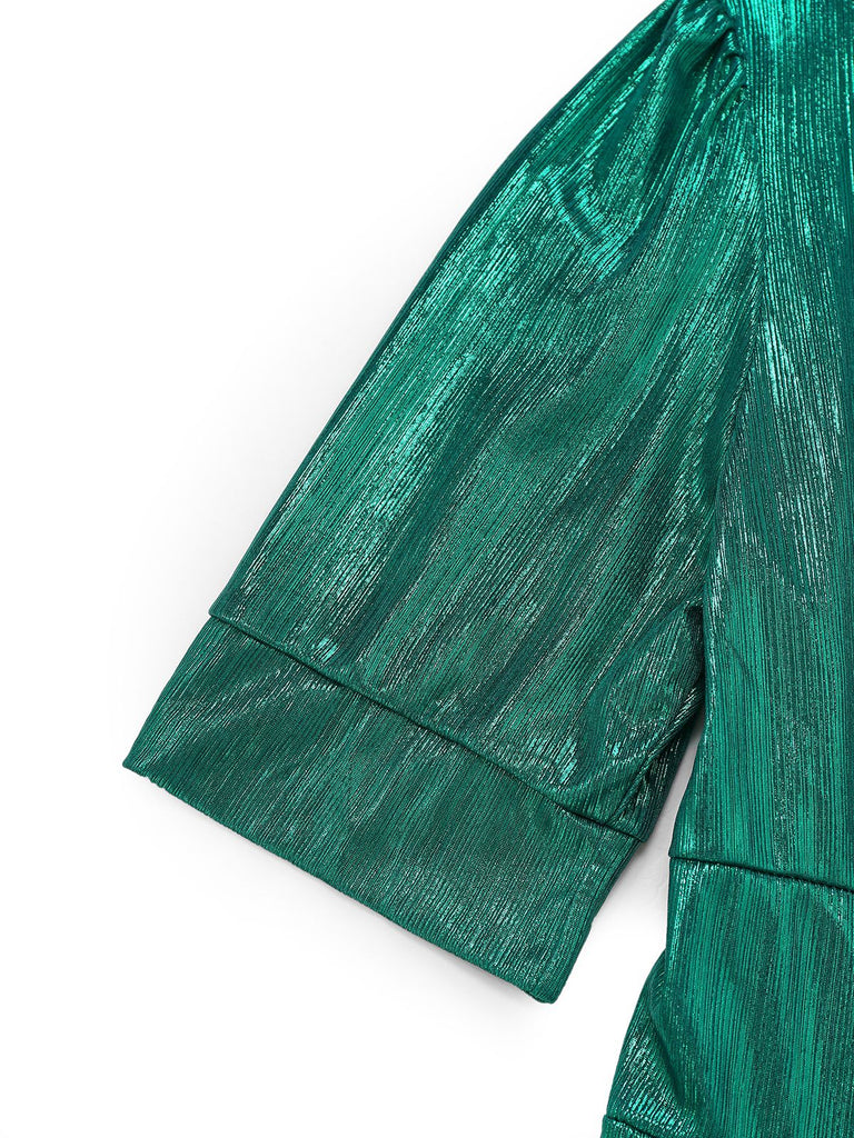 1970er Metallisch V-Ausschnitt Weites Bein Jumpsuit