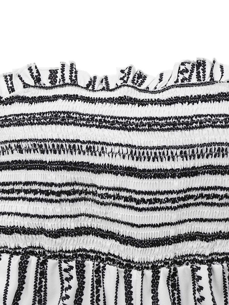 1970er Trägerlos Boho Streifen Weites Bein Jumpsuit