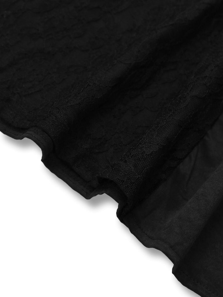 Schwarz 1930er Gothic Spitze Halter Meerjungfrauen Kleid