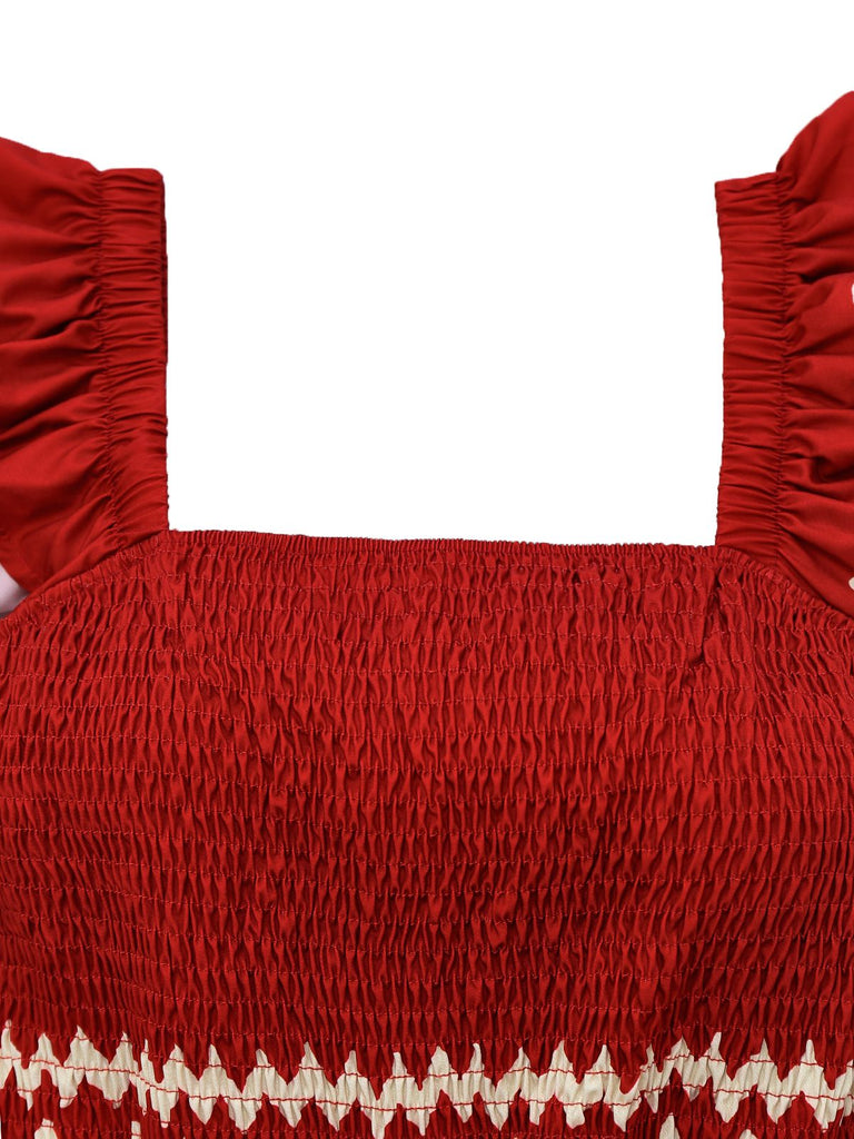 1970er Boho Geometrisch Quadratischer Hals Jumpsuit