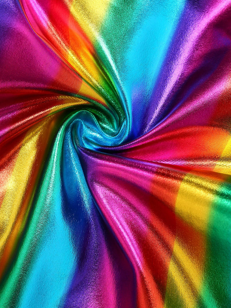 Mehrfarbig 1970er Regenbogen Farbblock Disko Halter Jumpsuit