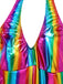 Mehrfarbig 1970er Regenbogen Farbblock Disko Halter Jumpsuit