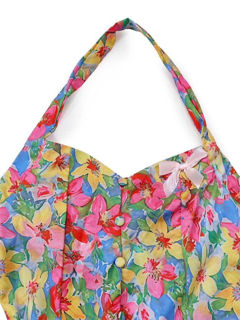 Mehrfarbig 1960er Halter Blumen Bogen Herz Kleid