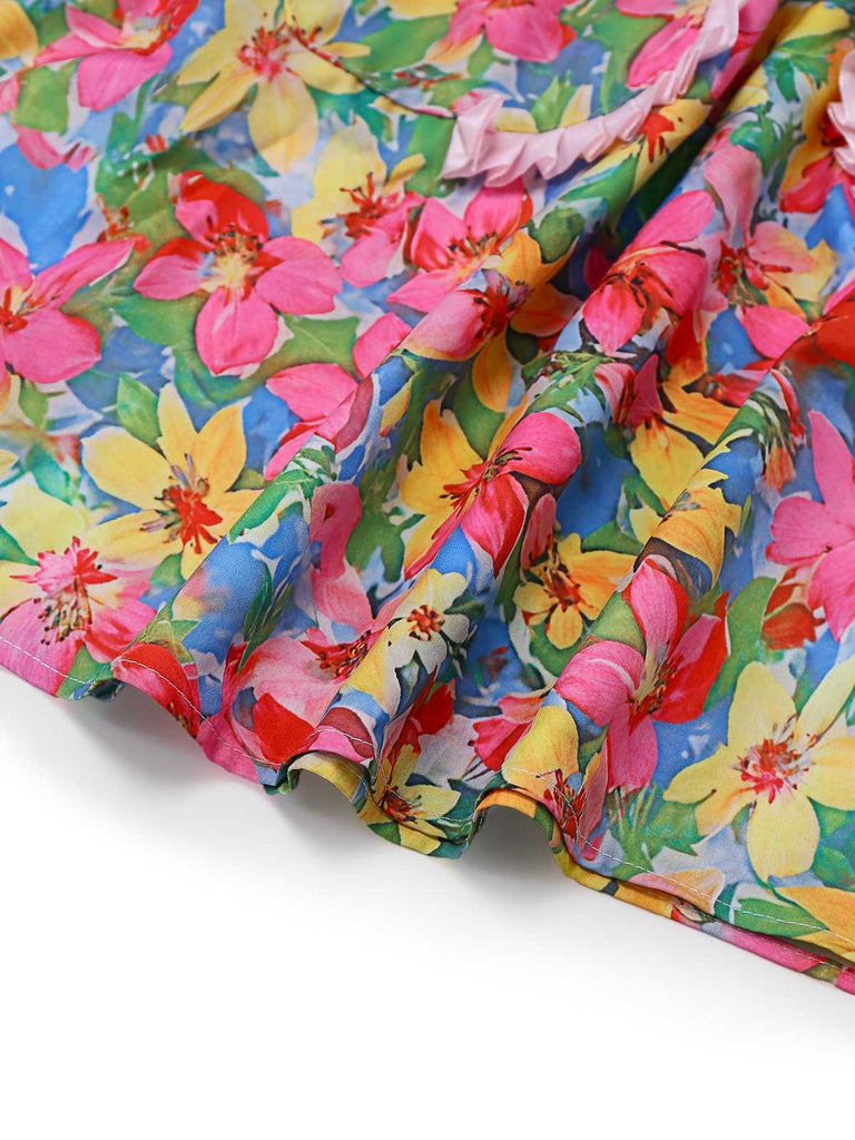 Mehrfarbig 1960er Halter Blumen Bogen Herz Kleid