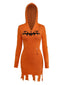 Orange 1970er Halloween Kürbis Stricken Hoodie Kleid