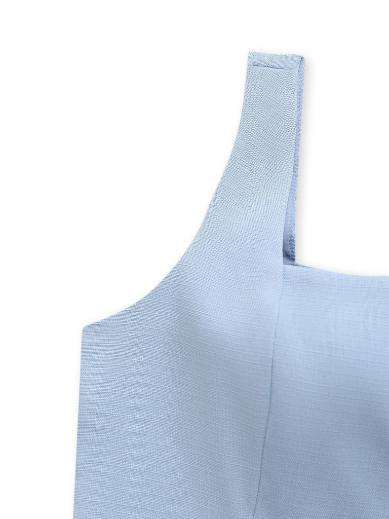 2PCS 1960er Breite Träger Tasten Quadratischer Hals Top & Shorts