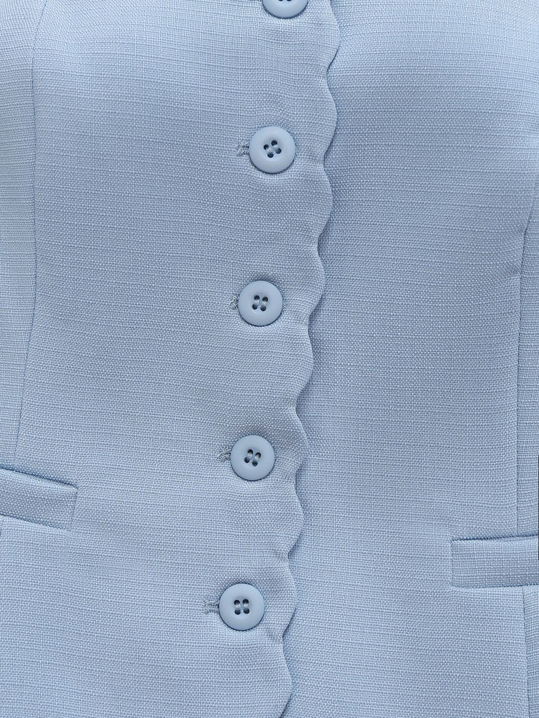 2PCS 1960er Breite Träger Tasten Quadratischer Hals Top & Shorts