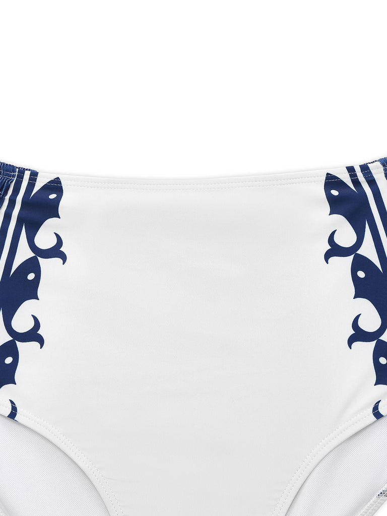 Weiß 1940er Marine-Stil Wal Bademode