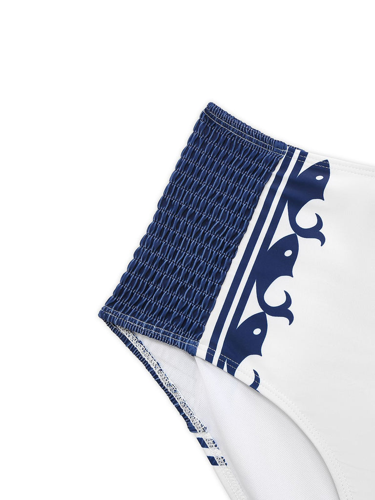 Weiß 1940er Marine-Stil Wal Bademode