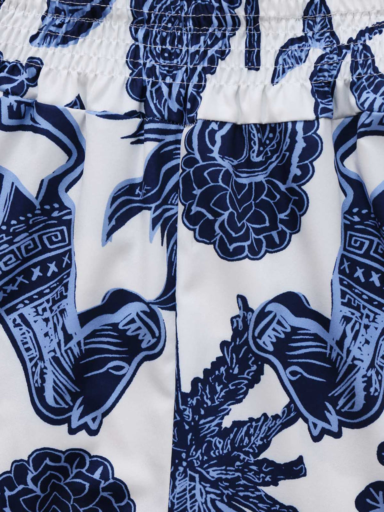 2PCS Blau 1970er Boho Kurzes Top & Hosen