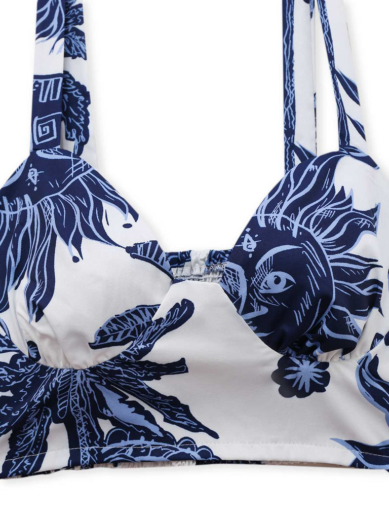 2PCS Blau 1970er Boho Kurzes Top & Hosen