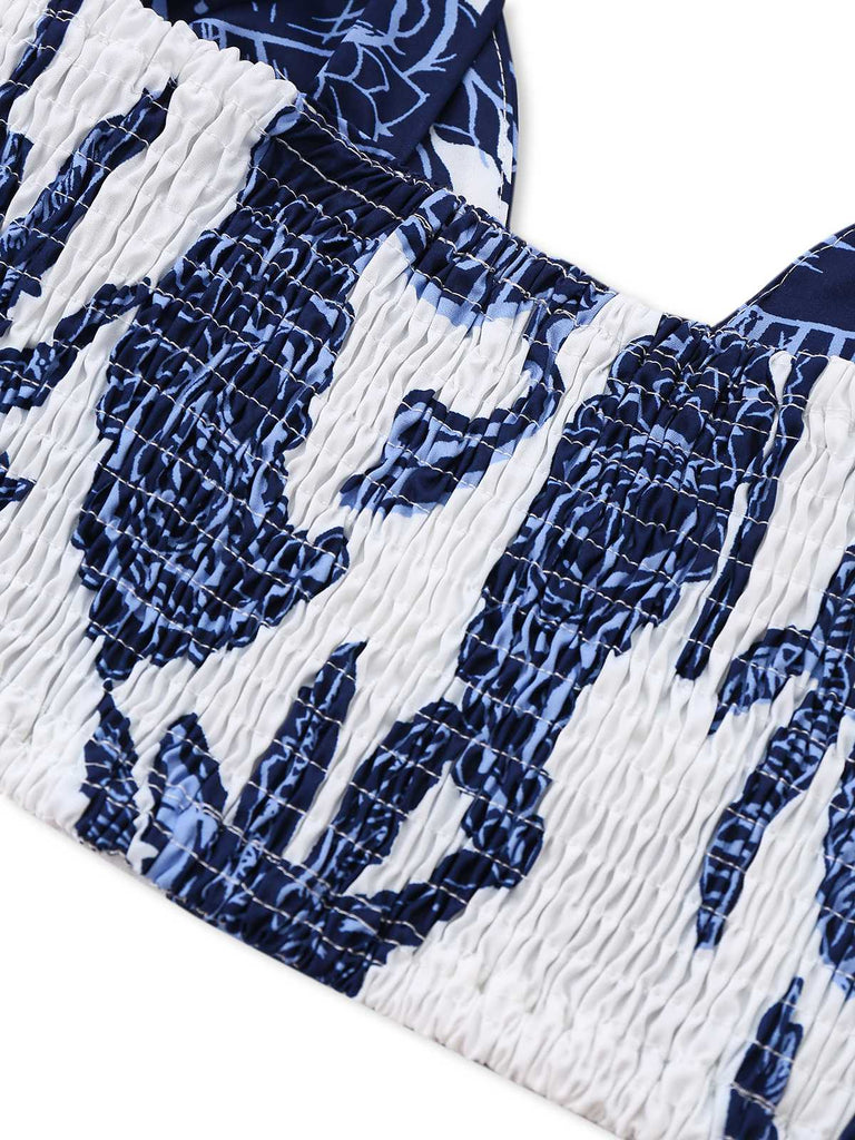 2PCS Blau 1970er Boho Kurzes Top & Hosen