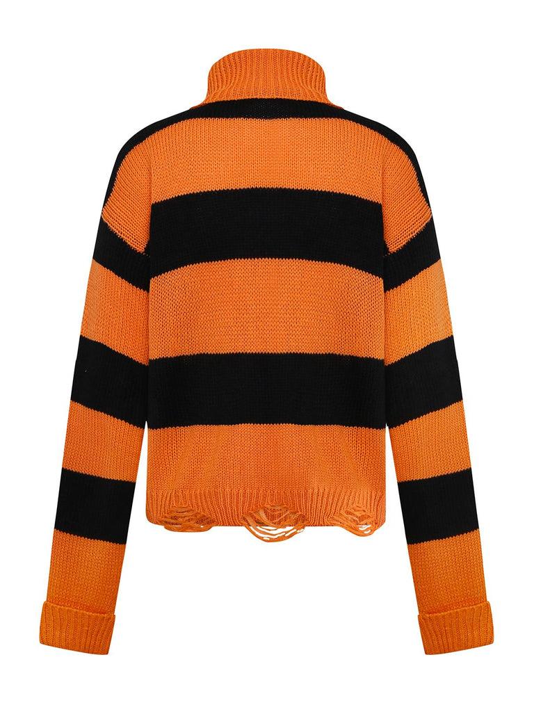 Schwarz & Orange 1950er Halloween Schläger Strick Pullover