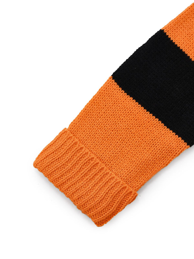Schwarz & Orange 1950er Halloween Schläger Strick Pullover