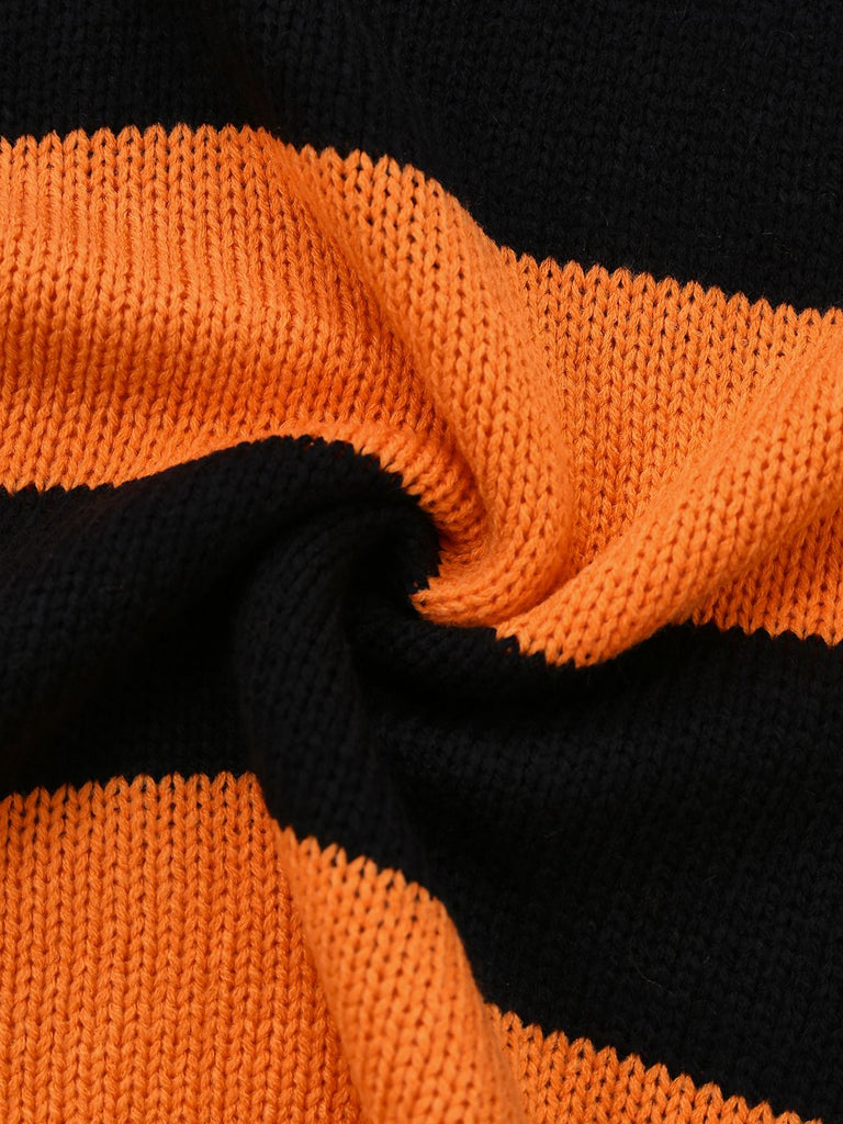 Schwarz & Orange 1950er Halloween Schläger Strick Pullover