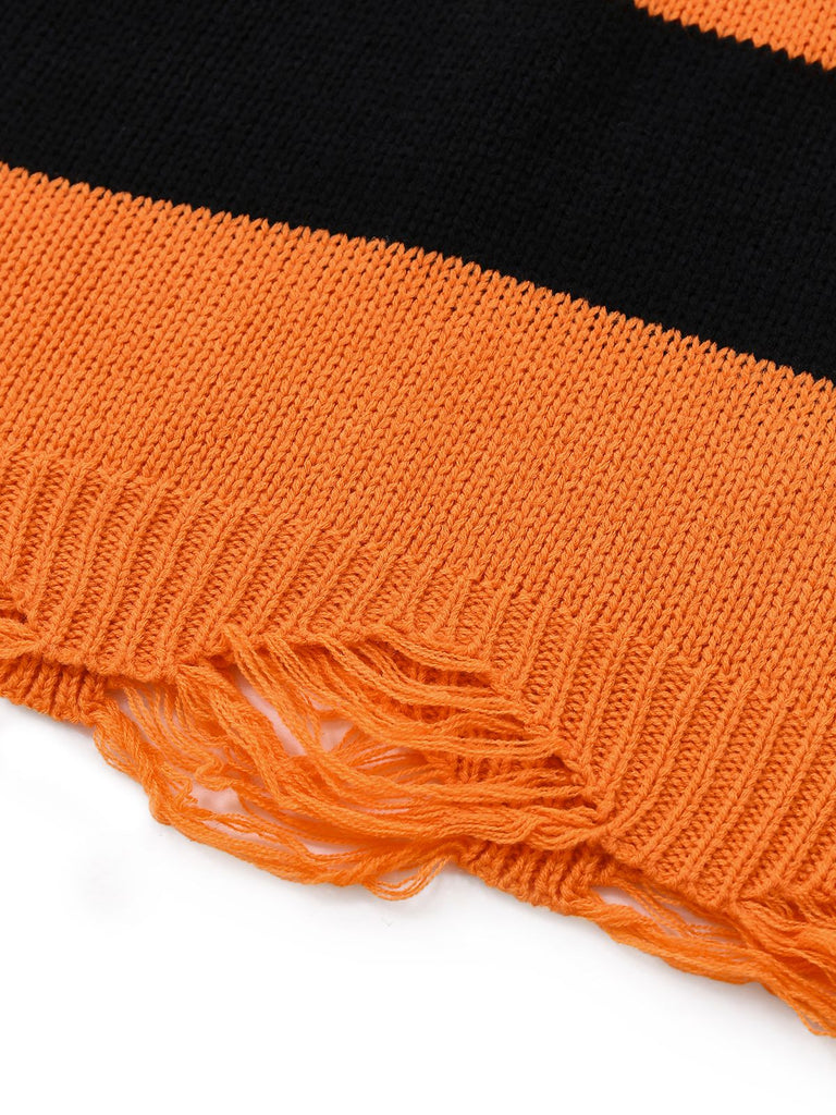 Schwarz & Orange 1950er Halloween Schläger Strick Pullover