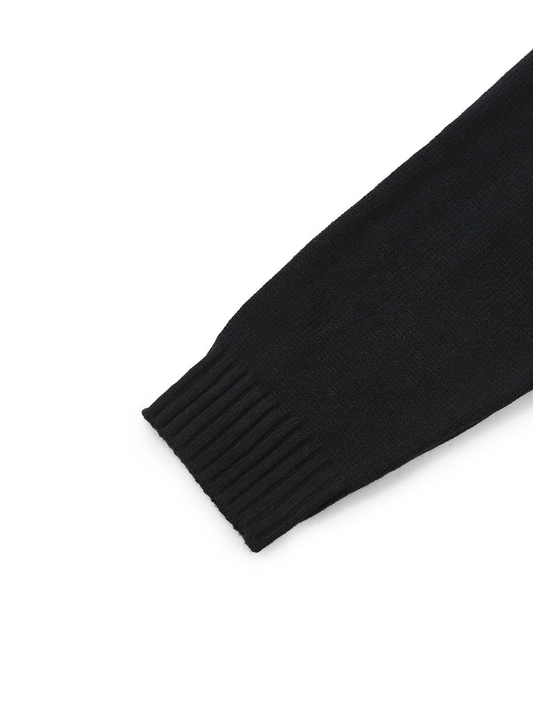 Schwarz 1950er Halloween Skeleton Druck Strick Pullover